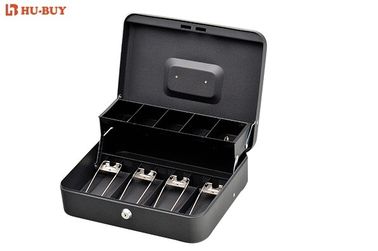Locking Large 12 Inch Metal Cash Box With Money Tray / 4 Spring Hinged Clips