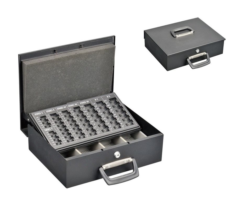 OEM Service Metal Cash Box Euro Coin Collection With Removable Coin Tray